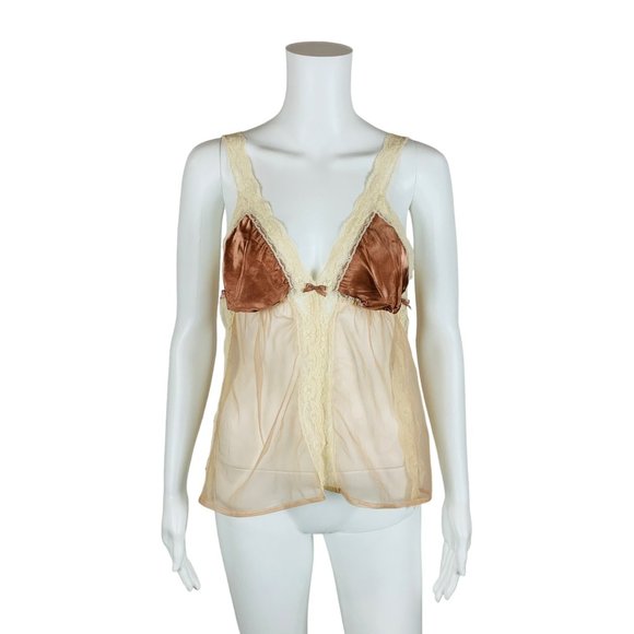 Vintage 80s Lingerie Top Cone Bra Nylon Camisole Neglige A Nuit OS - Picture 1 of 10